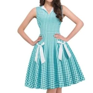 Teal & White Gingham Sleeveless Dress